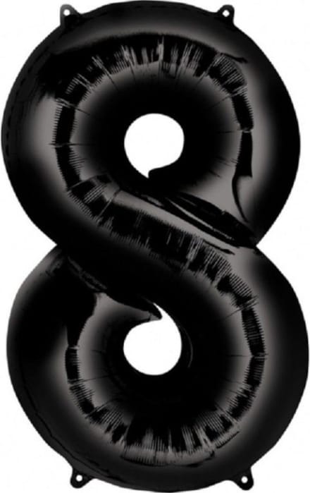 Ballon Cijfer 8 Jaar Zwart 36Cm Verjaardag Feestversiering Met Rietje