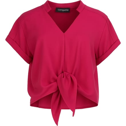 Blouse met gestrikte voorkant in fuchsia – 100% viscose-voile