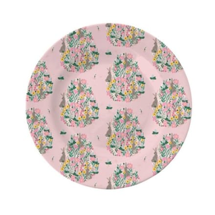 Rice pasen melamine bord rond bunny print roze