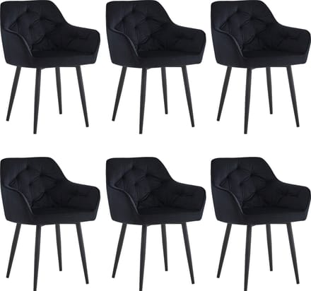 Colenis® - Iris Eetkamerstoel - Zwart - Set Van 6 - Fluweel - Velvet - Design - Met armleuning