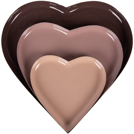 Clayre & Eef Decoratie schaal Set van 3 Hart Ø 24 / Ø 19 / Ø 13 cm Meerkleurig Metaal
