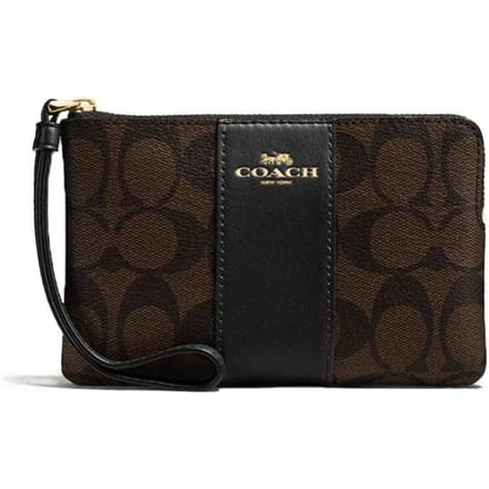 Coach Hoek Rits 16 Monogram Canvas En Leer Clutch Dames Clutch Donkerbruin 58035-IMAA8 Gift Box Set (Basic Set+Yellow Box) black
