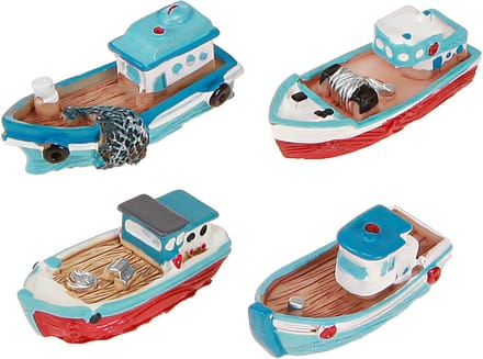 Decoratieve boot blauw rood maritieme tafeldecoratie 5 cm 8 stuks
