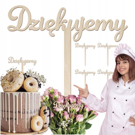 SMX Design - Taart Decoratie - 'Dziękujemy' - 5 Stuks - Houten Topper