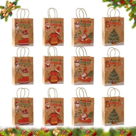 Jhubersproducts - 12 stuks kerstcadeauzakjes - Kraftpapier