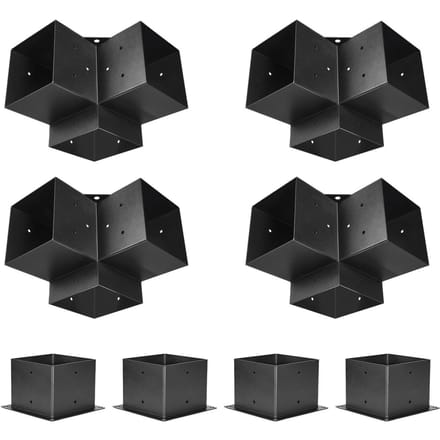 Support de pergola 6x6 pouces Intérieur 5.5x5.5 Supports à 3 voies 4 pièces avec 4 bases