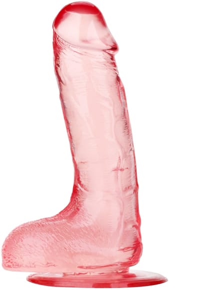 Being Fetish - TPR Dildo met Scrotum - 18 cm - Transparant Roze