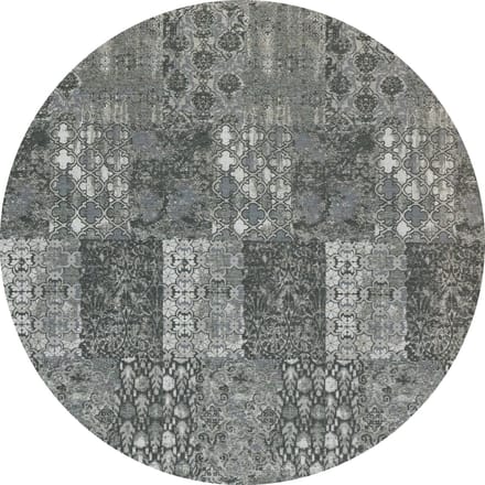 Vintage rond vloerkleed - Patchwork - Tapijten woonkamer - Terrazzo antraciet - 110cm ø