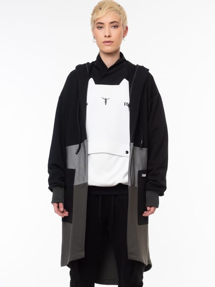 1'618 Jedi Hooded Open Front Sweater Jacket with Pockets