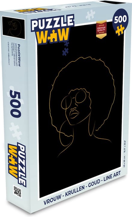 Puzzel Vrouw - Krullen - Goud - Line art - Legpuzzel - Puzzel 500 stukjes