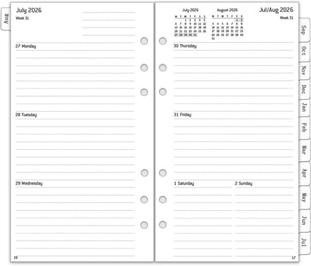 Weekplanner Inleg - Agenda Vulling - Planning Maken - Midden Jaar Editie - A6 6 Gaten - Witte Tabbladen