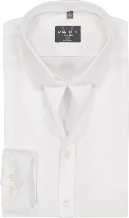 MARVELIS super slim fit overhemd - popeline - wit - Strijkvriendelijk - Boordmaat: 38