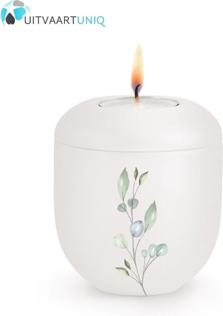 Mini Urn wit eucalyptus - met lichtje