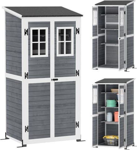 Outsunny-Gartenschrank-Tannenholz-91L x 69B x 192H cm-Hellgrau