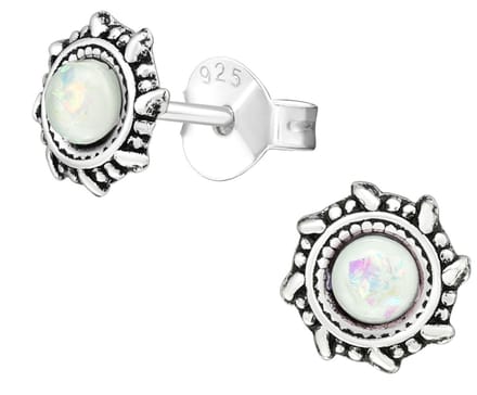 Joy|S - Zilveren Bali oorbellen - 6 mm - wit opal
