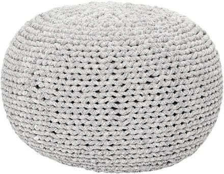 Ronde Poef - Zitkruk Hocker - Extra zitplaats - Handgeweven design - 50 cm breed - Lichtgrijs