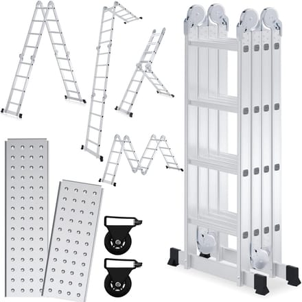 Multifunctionele aluminium ladder 4,7 m met platform en 16 treden