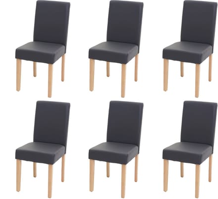 Set van 6 eetkamerstoelen Keukenstoel Littau ~ kunstleer, grijs mat, lichte poten