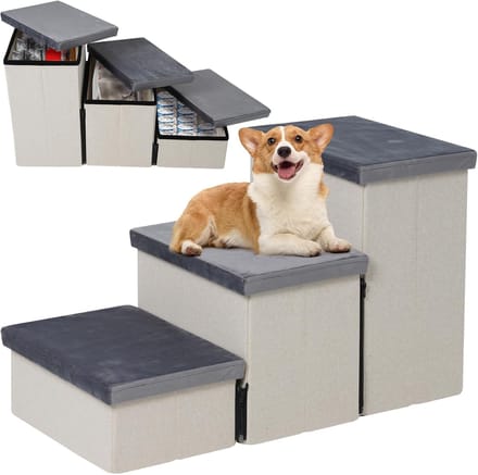 Foldable Pet Stairs with Storage Space for Small Dogs and Cats - Non-Slip Safety Ladder for Bed Sofa