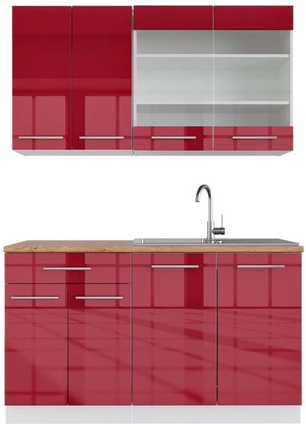 Vicco Fame-Line Eenpersoonskeuken – 140 cm, WB Eik Bordeaux hoogglans/wit