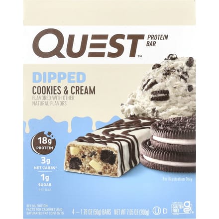 Barre protéinée, Trempette, Cookies & Crème, 4 Barres, 50G (1,76 oz) Chaque