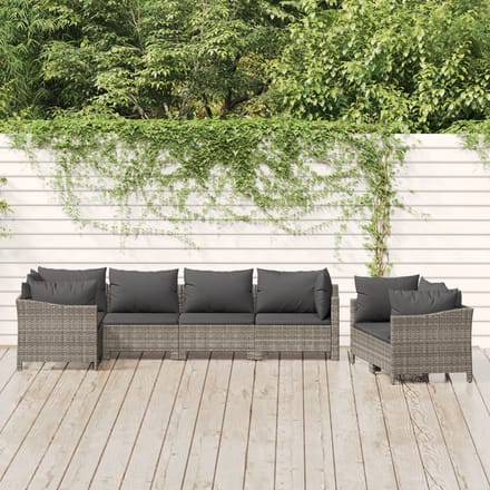 vidaXL - 7-delige - Loungeset - met - kussens - poly - rattan - grijs