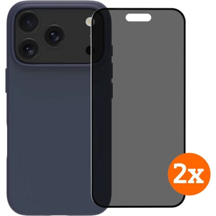 BlueBuilt Protective Cover MagSafe iPhone 17 Pro Blue + Privacy Screenprotector Duo Pack