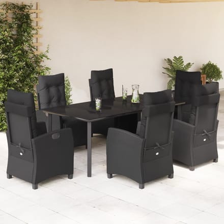 vidaXL - 7-delige - Tuinset - met - kussens - poly - rattan - zwart