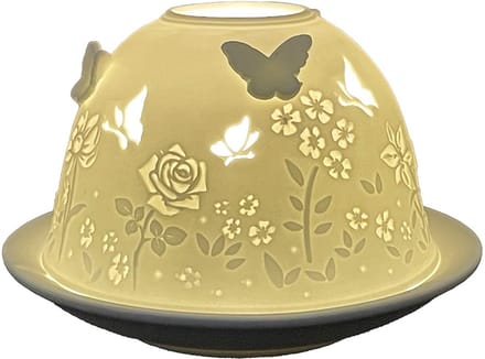 Clayre & Eef Waxinelichthouder Ø 12x8 cm Wit Porselein Vlinders