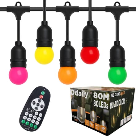 Odaily Lichtsnoer Buiten - 80 Meter - 80 LED Lampen - Multicolor Feestverlichting - Dimbaar - IP65