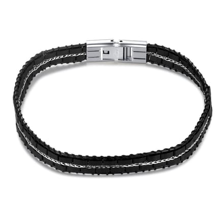 Twice As Nice Armband in edelstaal, mat zwart en staal 21,5cm