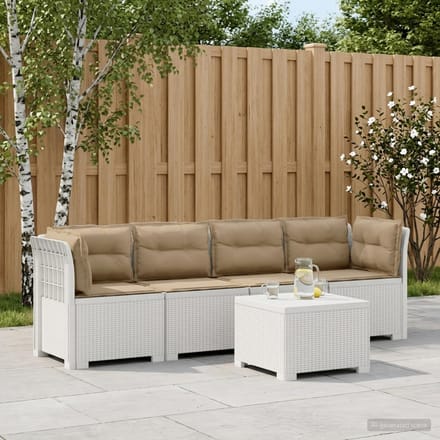 vidaXL - 4-Zits - Tuin - Sofa - met - Kussens - Rieten - Look - PP - Wit