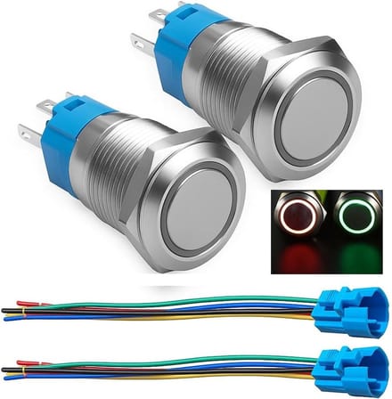 Vergrendelbare Drukknop - Aan Uit Schakelaar - Paneel Montage - Dubbele Kleur LED - 16mm Schroefdraad - Metaal