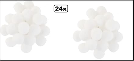 24x Pom Pom 2cm wit - Carnaval thema feest festival party fun pompom