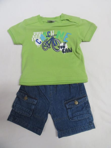 wiplala, kledingset , jongen, tshirt + jeans short , 1 jaar  80