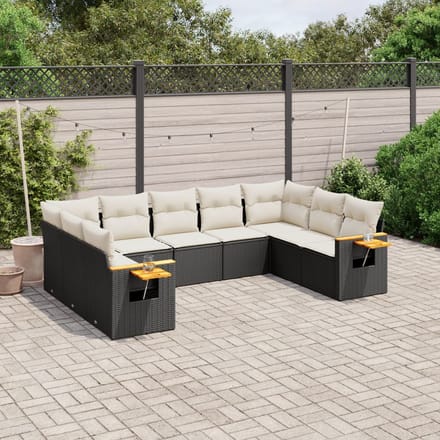 vidaXL - 9-delige - Loungeset - met - kussens - poly - rattan - zwart