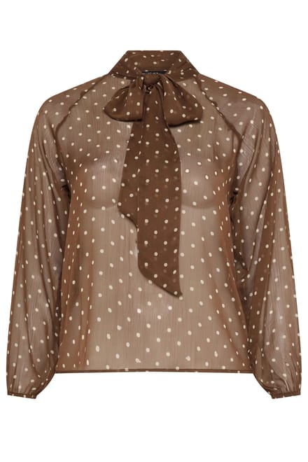 Limited Collection Bruine Chiffonblouse Met Stippen En Strik Size 46