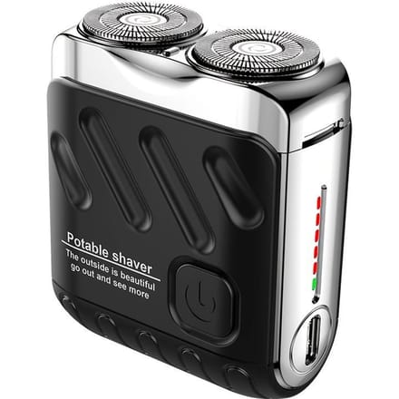 Mini rasoir électrique pour hommes, double tête, étanche, rechargeable, rotatif, de voyage, portable, pour cheveux et barbe noir