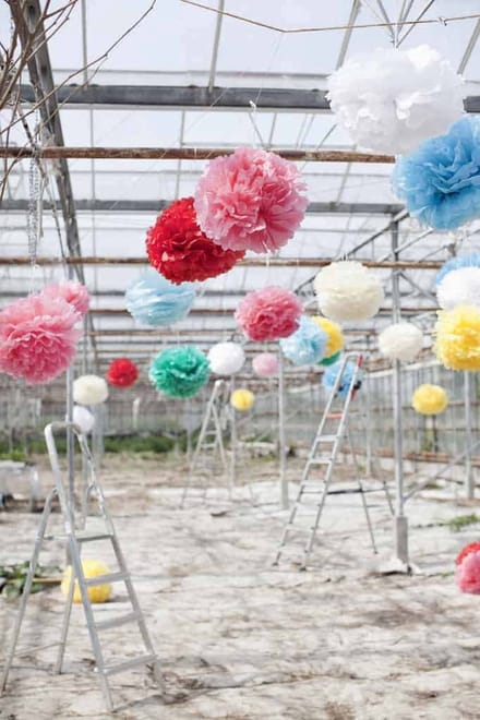 Versier set 3 delig - Pom Pom Bal - ENGEL - decoratie bol - Rood, Grijs en Wit - 3 delig