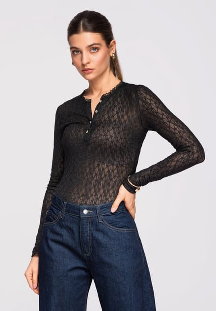 OMBRE Blouse - Slim Fit - Polyamide - Lange Mouw Zwart M