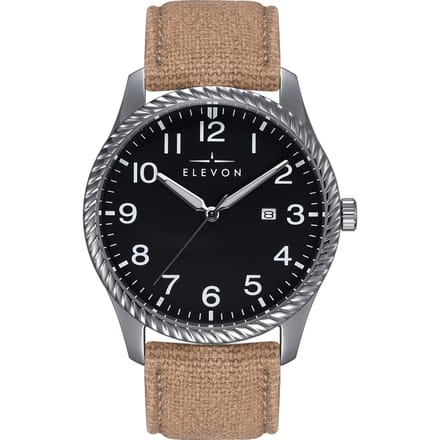 Elevon Crosswind-horloge met leren band en canvasbekleding met datum