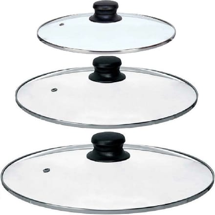 Kinvara Universele pannendeksel set - 3x stuks - Dia 30/28/24 cm - glas - stoomgaatje