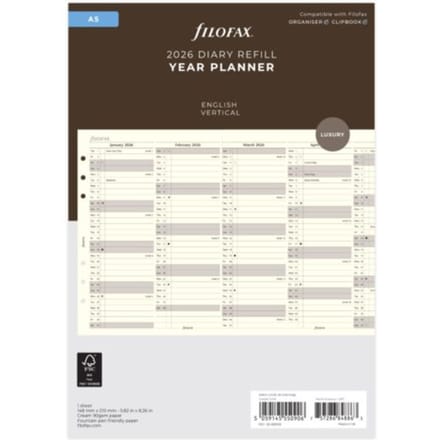 Filofax jaarplanner 2026 uitklapbaar, formaat a5, verticaal, kleur crème