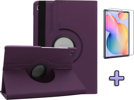 HB Hoes Geschikt voor Samsung Galaxy Tab S6 Lite - Draaibare Tablet Case met Standaard - Paars & Glazen Screenprotector