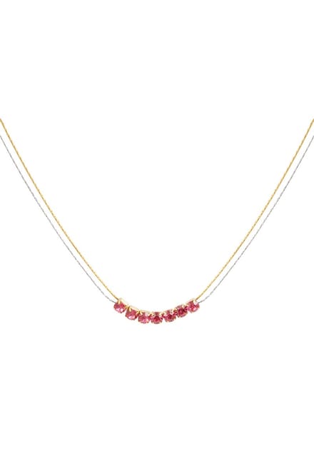 Ketting goud/zilver met steen - roze - stainless steel