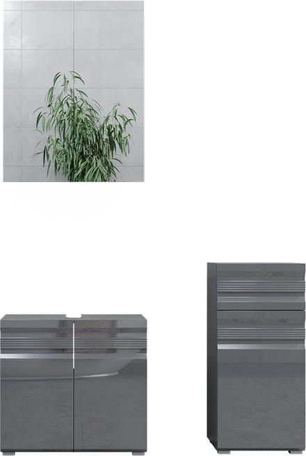 Vicco Badkamermeubel set Fredd, Antraciet Hoogglans, 3-delig