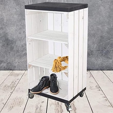 Wit Rek met Wielen en 2 Planken - Multifunctionele Houten Opbergoplossing