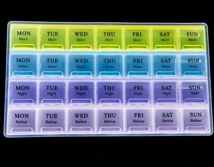 Pillendoos | 28 compartimenten | medicijndoos | grote vakken | 3 dagdelen + backup