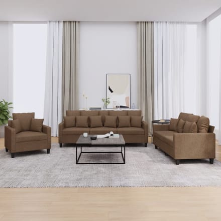 vidaXL - 3-delige - Loungeset - met - kussens - stof - bruin