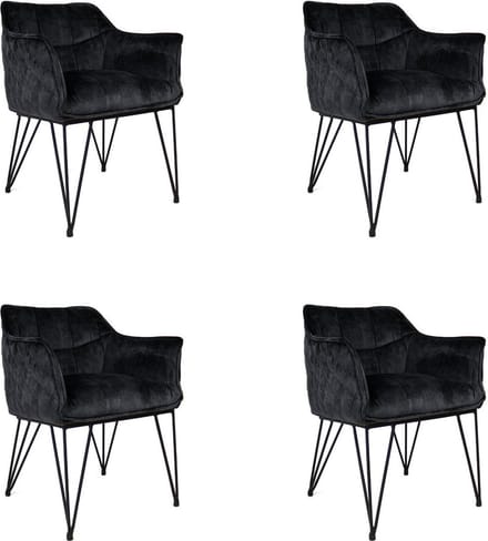 Bronx71® Velvet eetkamerstoel Jayron antraciet - Eetkamerstoelen set van 4 - stoel